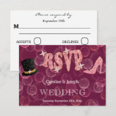 シックなトップハット&レディーシューバブリーRSVP 結婚's 出欠カード (正面/裏面)