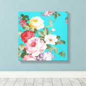 シックなトレンディーピンクレッドフローラヴィンテージバラパターン キャンバスプリント