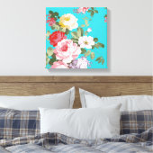 シックなトレンディーピンクレッドフローラヴィンテージバラパターン キャンバスプリント