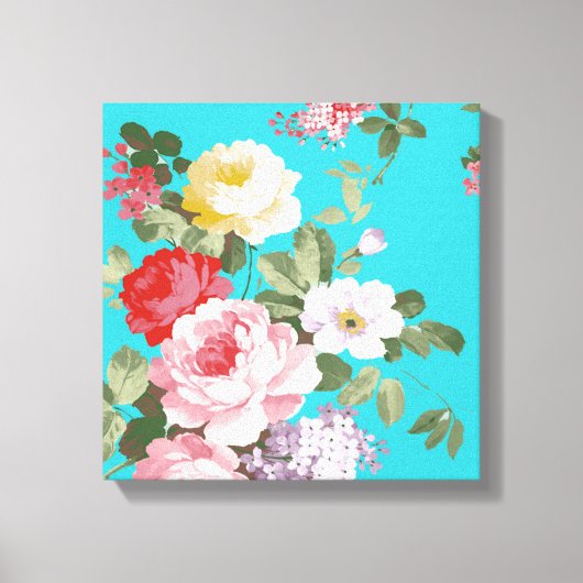 シックなトレンディーピンクレッドフローラヴィンテージバラパターン キャンバスプリント