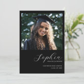 シックなトレンディーブラック手書き写真卒業 案内状 (スタンド正面)