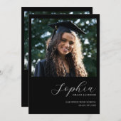 シックなトレンディーブラック手書き写真卒業 案内状 (正面/裏面)