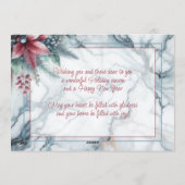 シックなトレンディーレッドフローラベリーズオンティール（緑がかった色）ブルーマーブル シーズンカード (裏面)