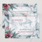 シックなトレンディーレッドフローラベリーズオンティール（緑がかった色）ブルーマーブル シーズンカード (正面/裏面)