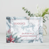 シックなトレンディーレッドフローラベリーズオンティール（緑がかった色）ブルーマーブル シーズンカード (スタンド正面)