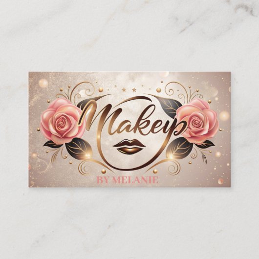 シックなトレンディー金ゴールドメイクアップアーティストバラ 名刺 (正面)