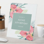 シックなトロピカルアンスリウム&モンステラ誕生日 台座サイン (インサイチュ)