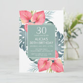 シックなトロピカルアンスリウム&モンステラ誕生日 招待状 (スタンド正面)