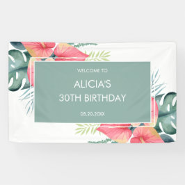 シックなトロピカルアンスリウム&モンステラ誕生日 横断幕