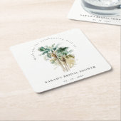 シックなトロピカルウォーターカラーパームツリーズブライダルシャワー スクエアペーパーコースター (アングル)