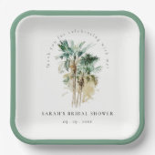シックなトロピカルウォーターカラーパームツリーズブライダルシャワー ペーパープレート (正面)