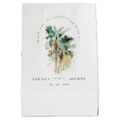 シックなトロピカルウォーターカラーパームツリーズブライダルシャワー ミディアムペーパーバッグ (裏面)