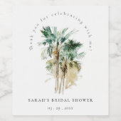 シックなトロピカルウォーターカラーパームツリーズブライダルシャワー ワインラベル (シングルラベル)