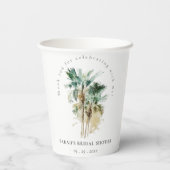 シックなトロピカルウォーターカラーパームツリーズブライダルシャワー 紙コップ (裏面)