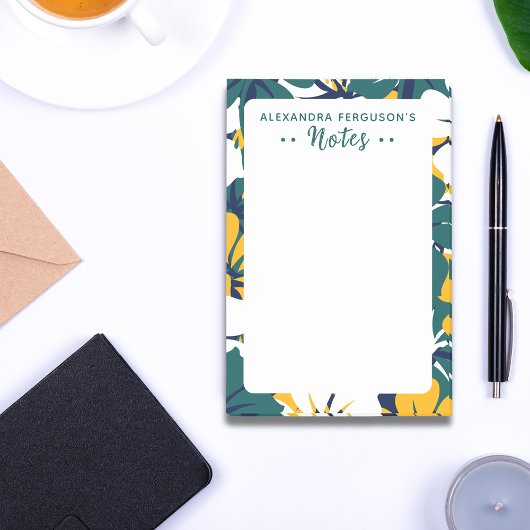 シックなトロピカルグリーンイエローホワイトフローラルパターン ポストイット