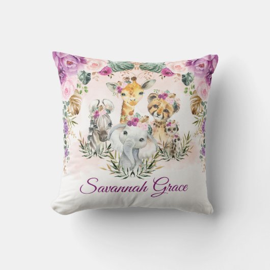 シックなトロピカルジャングルサファリワイルドアニマルベビーガール クッション (正面)