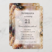 シックなトロピカルパイナップルスパークル誕生日 招待状 (正面/裏面)