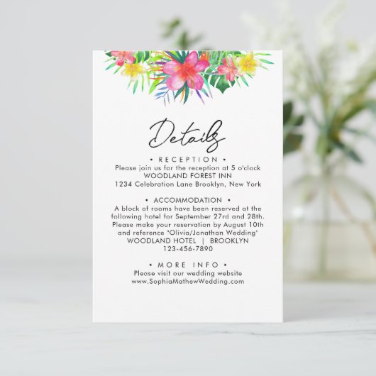 シックなトロピカルパラダイスウォーター結婚カラー詳細 エンクロージャーカード (スタンド正面)