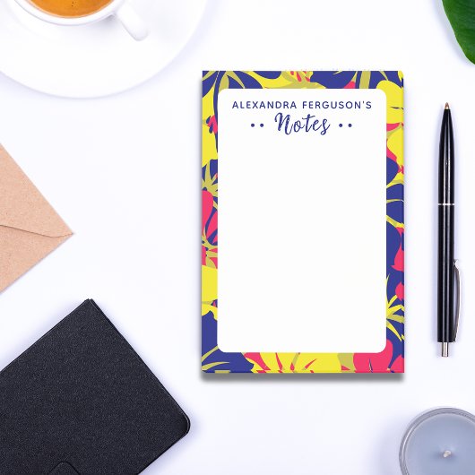 シックなトロピカルパープルピンクイエローフローラルパターン ポストイット