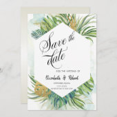 シックなトロピカルパ葉ームの夏の日付を保存 セーブザデート (正面/裏面)