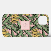 シックなトロピカルピンクと黄色のバナナの葉のパターン Case-Mate iPhoneケース (裏面 (横))