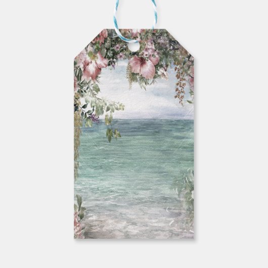 シックなトロピカルフラワーズ海ありがとう ギフトタグ (裏面)
