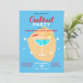 シックなトロピカルブルーカクテルソイレ誕生日パーティー 招待状 (スタンド正面)