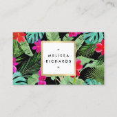 シックなトロピカルプリントウォーターカラーデザイナーブラック 名刺 (正面)