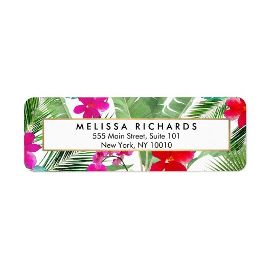 シックなトロピカルプリントウォーターカラーデザイナー ラベル (正面)