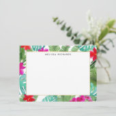シックなトロピカルプリントウォーターカラーフラットノートカード (スタンド正面)