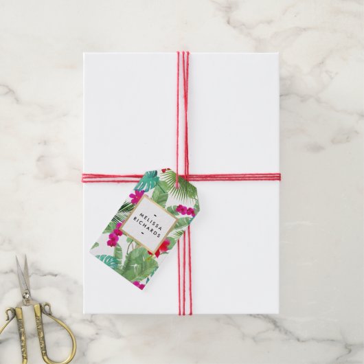 シックなトロピカルプリントウォーターカラー ギフトタグ (より糸付き)