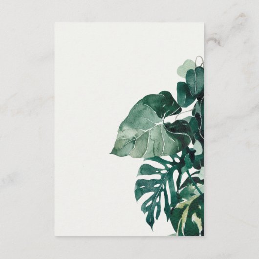 シックなトロピカルモンステラの葉の緑の結婚式Rsvp エンクロージャーカード (裏面)