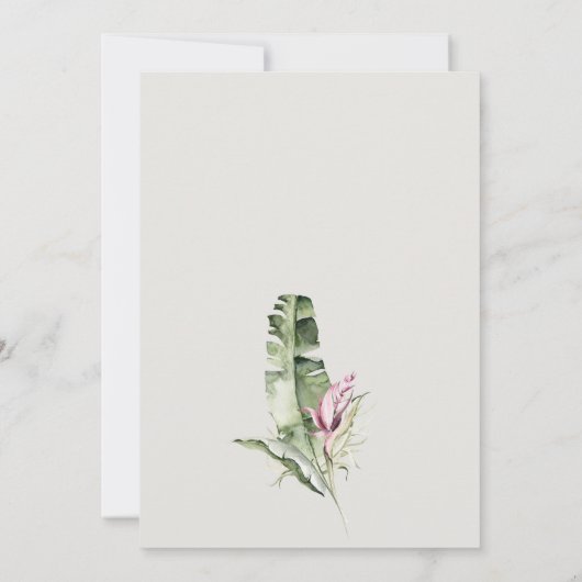 シックなトロピカルリーフェイスピンクフローラアエージ誕生日 招待状 (裏面)