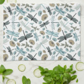 シックなトンボ及び花柄 キッチンタオル (折り畳み)