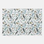 シックなトンボ及び花柄 キッチンタオル (横)