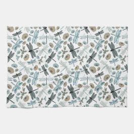 シックなトンボ及び花柄 キッチンタオル