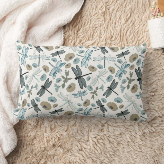 シックなトンボ花パターン ランバークッション (ブランケット)