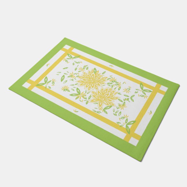 シックなドアマット_ 33かわいらしバター/60グリーンフローラ ドアマット (アングル)