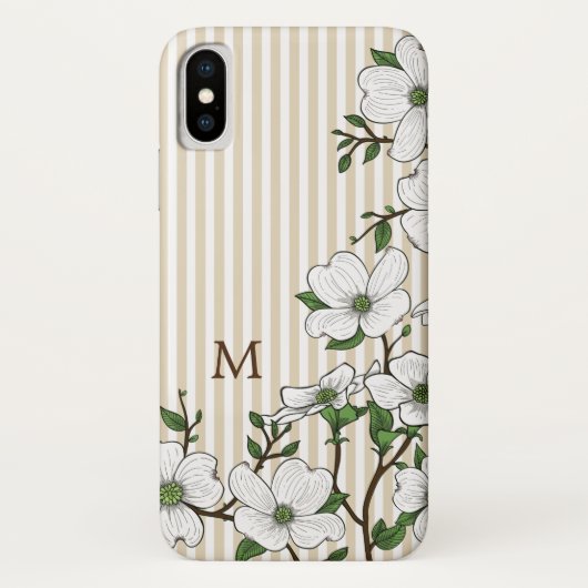 シックなドッグウッドの花々とストライプモノグラム Case-Mate iPhoneケース (裏面)