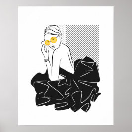 シックなドットファッションの女の子の白黒 ポスター