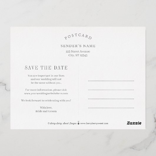 シックなドットFOIL結婚式の日付はがきを保存 箔招待状ポストカード (裏面)