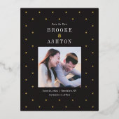 シックなドットFOIL結婚式の日付はがきを保存 箔招待状ポストカード (正面)