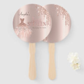 シックなドレスグリッタードリップバラ金ゴールドスウィート16 ハンドファン (正面&裏面)