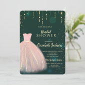 シックなドレス、グリーンブライダルシャワー 招待状 (スタンド正面)