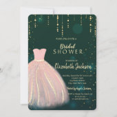 シックなドレス、グリーンブライダルシャワー 招待状 (正面)