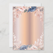 シックなドレス、青い花、バラ金ゴールドキンセアニェラ 招待状 (裏面)