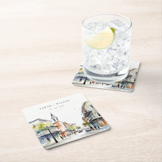 シックなニューオーリンズルイジアナ結婚ウォーター スクエアペーパーコースター (インサイチュ)