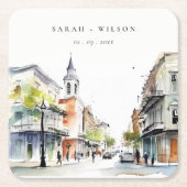 シックなニューオーリンズルイジアナ結婚ウォーター スクエアペーパーコースター (正面)