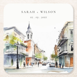 シックなニューオーリンズルイジアナ結婚ウォーター スクエアペーパーコースター