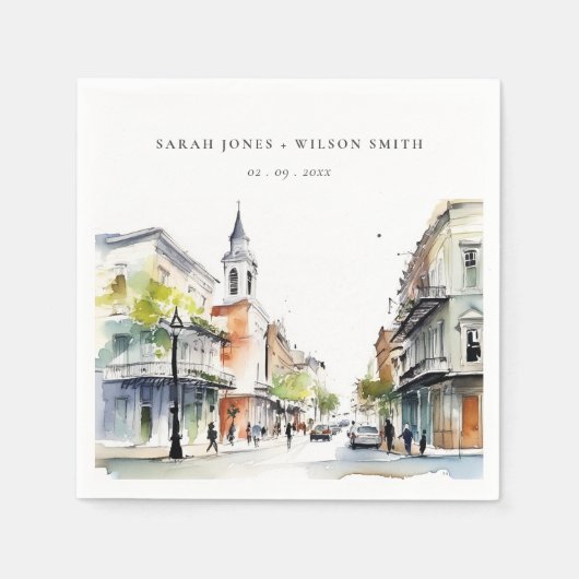 シックなニューオーリンズルイジアナ結婚ウォーター スタンダードカクテルナプキン (正面)